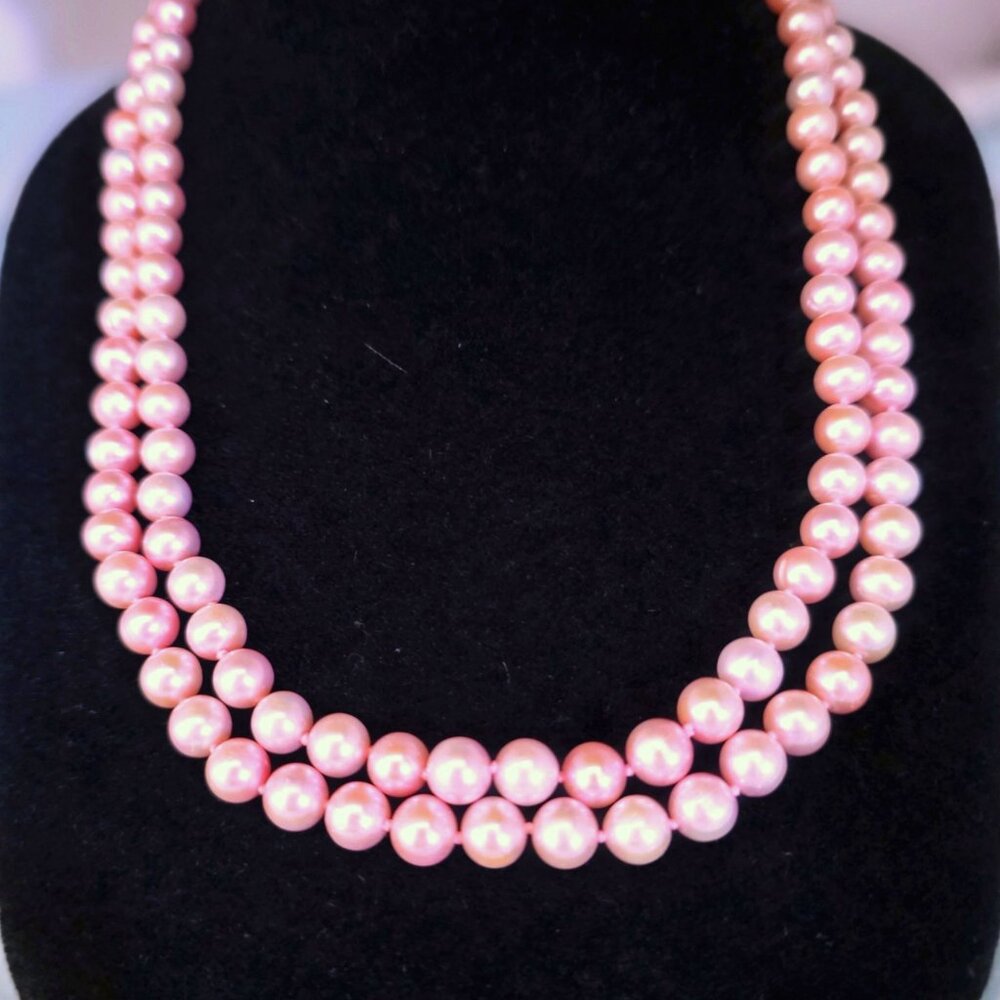 SPLENDID HOLIDAY GIFT! Pink Fresh Water Pearl Necklace Hand Knttd Opera Lgth 40" - Picture 2 of 5